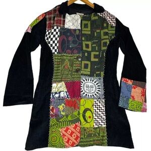Rare Boho Yak n Yeti Hippie Embroidered Patchwork Jacket Button Up Medium Coat